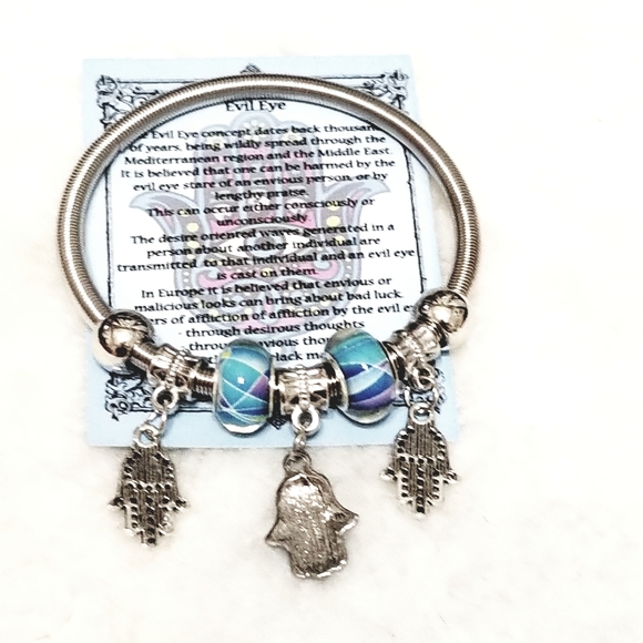 🦋3/$30 🦋Hamsa Hand  Evil Eye Charm Teal Braclet - Picture 4 of 5
